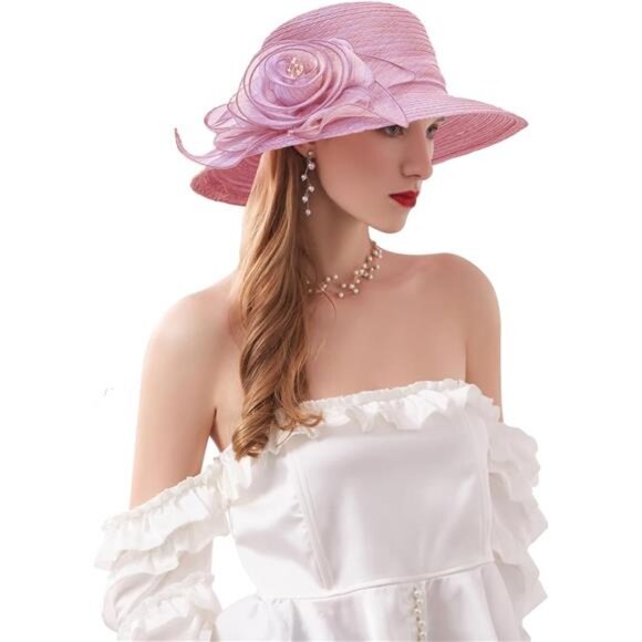 Women's Kentucky Hat Wide Brim Pink3 - Picture 1 of 6